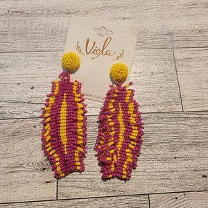 Viola Yellow and Hot Pink Beaded Earrings